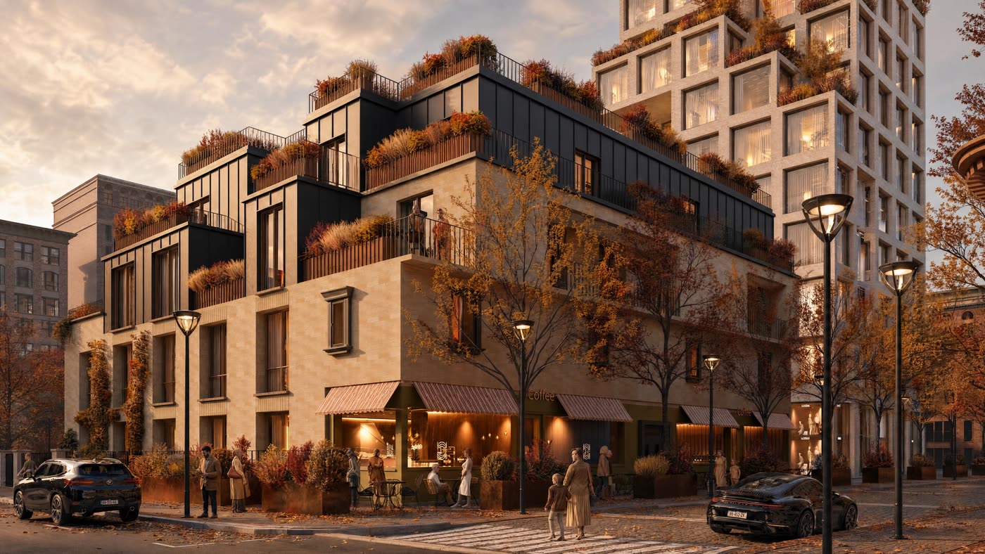 Edificio con negozi al piano terra